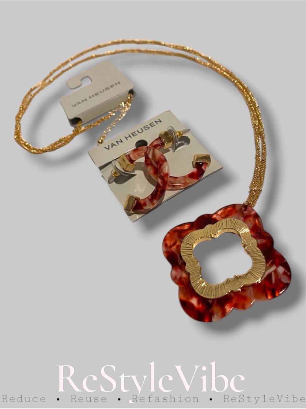 Van HEUSEN Long Necklace & Earring Set Fashion NWT Jewelry NEW Pink Gold